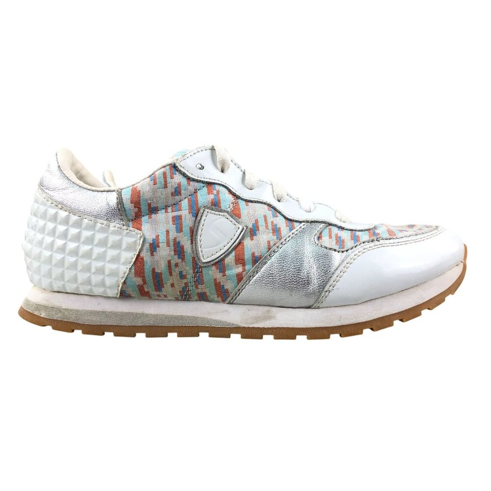 Skechers Womens Size 8.5 White Multi Silver Leather Low Top Lace-Up Sneakers 644